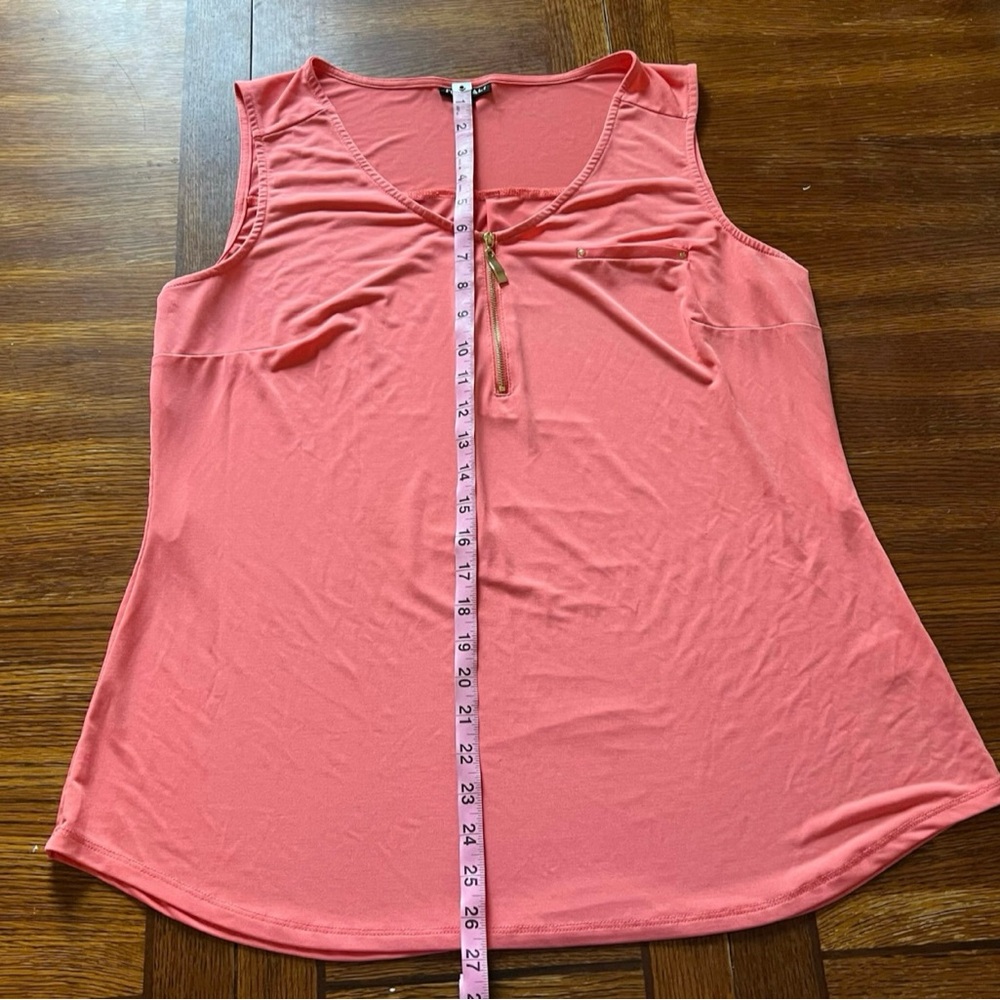 Roz & Ali Women’s Coral Pink Sleeveless Gold Zipper V-Neck Tank Top XL - Picture 5 of 8